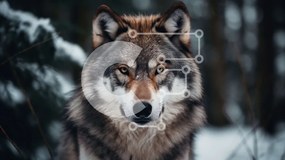 Σετ των 2 Intra Συλλεκτικό Ξύλινο Παζλ Plywood  4mm - Μεγαλοπρεπής λύκος σε ένα χιονισμένο δάσος Σε Ξύλινο Κουτί - Διαστάσεις: 10x10 cm – 25 κομμάτια