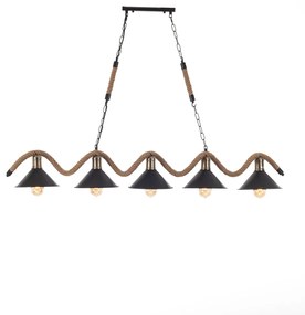 Artekko Hemp Rope Φωτιστικό Οροφής 5φωτο (Ε27) με Μαύρο Μέταλλο/Σχοινί (140x20x50)cm