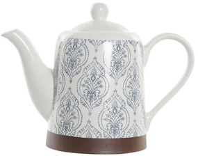 Τσαγιέρα DKD Home Decor Μπλε Λευκό Καφέ ξύλο καουτσούκ Πήλινα