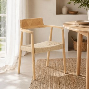 Πολυθρόνα Jojene pakoworld rubberwood και σχοινί σε φυσική απόχρωση 58x54x79εκ