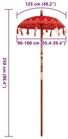 vidaXL Μπαλινέζικη Ομπρέλα Κόκκινο x 260 εκ Βαμβάκι και συμπαγές ξύλο