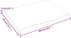 vidaXL Επιφάνεια Τραπεζιού Αν. Καφέ 60x50x2 εκ. Επεξ. Μασίφ Ξύλο Δρυός