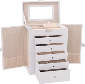vidaXL Κοσμηματοθήκη 6 Επιπέδων με καθρέφτη Κλειδώσιμο Λευκό