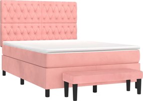 vidaXL Κρεβάτι Boxspring με Στρώμα Ροζ 140x200 εκ. Βελούδινο