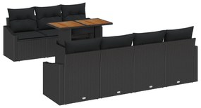vidaXL Σετ 8 Τεμαχίων Καναπέ Κήπου με Μαξιλάρια Μαύρο Πολυρατάν