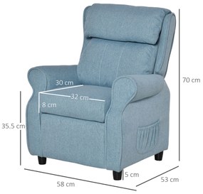 HOMCOM Παιδικός καναπές-πολυθρόνα με υποπόδιο, ρυθμιζόμενη πλάτη, μπράτσα, παιδικό καναπεδάκι, ξαπλώστρα για 3-5 ετών αγόρια και κορίτσια, μπλε