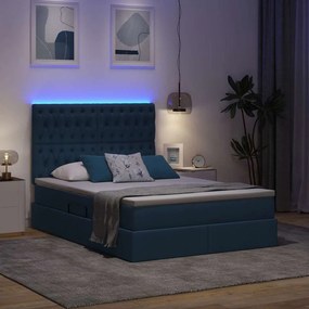 vidaXL LED Κρεβάτι αποθήκευσης με στρώμα Μπλε 140 x 190 cm Ύφασμα