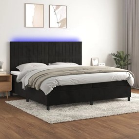 Κρεβάτι Boxspring με Στρώμα &amp; LED Μαύρο 200x200 εκ. Βελούδινο