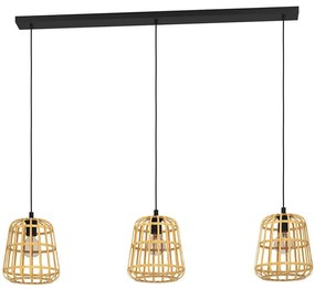 Φωτιστικό Οροφής - Ράγα Montezuelo 390153 129x24x150cm 3xE27 40W Natural-Black Eglo Steel,Wood