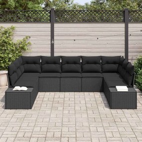 vidaXL Σετ Καναπέ Κήπου με μαξιλάρι 9 pcs Μαύρο Πολυρατάν