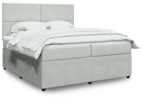 vidaXL Κρεβάτι Boxspring με Στρώμα Ανοιχτό Γκρι 200x200 εκ. Βελούδινο