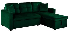 Corner Sofa Bed Wayne 224x147x85  Cypress Green Velvet