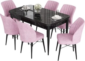 Extendable Dining Table &amp; Chairs Set (7 Pieces) Eva - Black Marble, Pink Black Marble
Pink