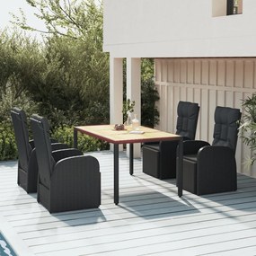 vidaXL Σετ Τραπεζαρίας Κήπου 5 τεμ. Μαύρο Συνθετικό Ρατάν/Ξύλο Ακακίας