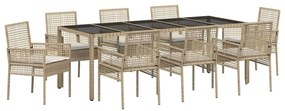 vidaXL Σέτ φαγητού για κήπο 9 pcs Μπεζ Πολυ ράταν