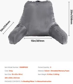 VEVOR Reading Pillow Large Size Bed Pillow with Shredded Memory Foam Washable