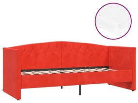 vidaXL Καναπές Κρεβάτι με Στρώμα & USB Μπορντό 90 x 200 εκ. Βελούδινος
