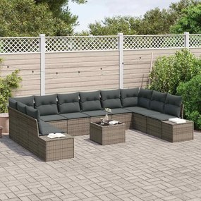 vidaXL Σετ Καναπέ Κήπου με μαξιλάρι 10 pcs Γκρι Πολυρατάν