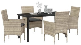 vidaXL Σέτ φαγητού για κήπο με μαξιλάρι 5 pcs Ανοιχτό γκρι Πολυ ράταν