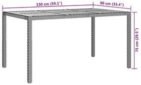 vidaXL Τραπέζι Κήπου για Φαγητό Γκρι 150 x 90 x 75 cm Πολυ ράταν