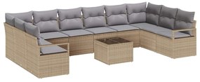 vidaXL Σετ Καναπέ Κήπου 11 pcs Μπεζ Πολυ ράταν