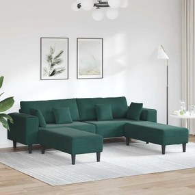 vidaXL Βελούδινος καναπές 3 pcs Σκούρο Πράσινο 208 εκ. Βελούδο