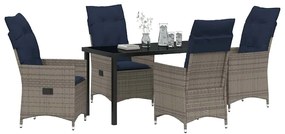 vidaXL Σετ τραπεζιού και καρέκλας με μαξιλάρι 5 pcs Γκρι Ράτα PE
