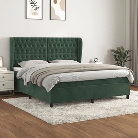 vidaXL Κρεβάτι Boxspring με Στρώμα Σκούρο Πράσινο 160x200εκ. Βελούδινο