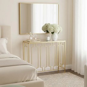 Κονσόλα Sieni Inart χρυσό μέταλλο-γυαλί καθρέπτη 91.4x31.8x77.5εκ 91.4x31.8x77.5 εκ.