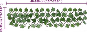 vidaXL Καφασωτό Επεκτ. Πράσινο 180x20 εκ. Τεχνητά Αμπελόφυλλα