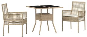 vidaXL Σέτ φαγητού για κήπο 3 pcs Μπεζ συνθετικό ρατάν