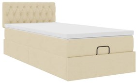 vidaXL Οθωμανικό κρεβάτι με στρώμα &amp; LEDs Cream 100x200 cm Ύφασμα