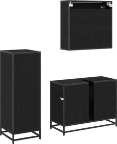 vidaXL Σετ Επίπλων Μπάνιου με ράφι 3 pcs Μαύρη Οξυά Επεξεργασμένο ξύλο