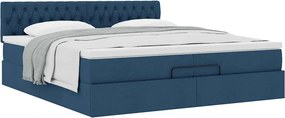 vidaXL Οθωμανικό κρεβάτι με στρώμα μπλε 200x200 cm ύφασμα