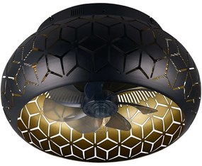Ανεμιστήρας Οροφής Bidar R61574080 Με Φως Και Τηλεχειριστήριο Φ50x22cm 3xE27 15W Black-Gold RL Lighting Διάμετρος 50cm