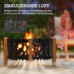 Outsunny 2-σε-1 Εστία Τζακιού Ø75 x 58 εκ. με κάλυμμα προστασίας από σπινθήρες και εργαλείο, Μαύρο