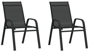 vidaXL Καρέκλες Κήπου Στοιβαζόμενες 2 Τεμ. Μαύρες από Ύφασμα Textilene