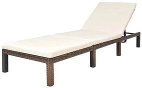 vidaXL Ξαπλώστρα Καφέ από Συνθετικό Ρατάν με Μαξιλάρι