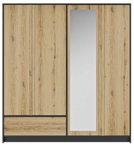 Mimizan Ντουλάπα με 4 πόρτες , 1 συρτάρι και καθρέφτη  197x60x213εκ. Helvezia Oak/Black