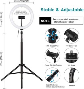 Ring Light Puluz  10.2" 26cm με Τρίποδο Δαπέδου 1.65m και Βάση για Κινητό