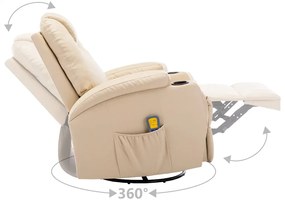 vidaXL Πολυθρόνα Μασάζ Ανακλινόμενη Κρεμ από Συνθετικό Δέρμα