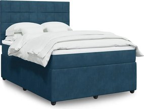 vidaXL Κρεβάτι Boxspring με Στρώμα Μπλε 160x200 εκ. Βελούδινο