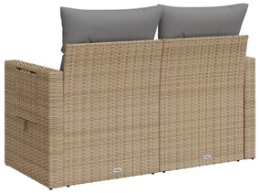 vidaXL Καναπές Κήπου Διθέσιος Μπεζ από Συνθετικό Ρατάν με Μαξιλάρια