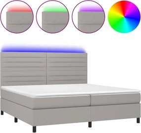 vidaXL Κρεβάτι Boxspring με Στρώμα &amp; LED Αν.Γκρι 200x200εκ. Υφασμάτινο