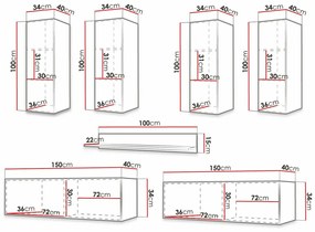 Σετ επίπλων Hartford H106, Άσπρο, Με τραπέζι τηλεόρασης, Με πρόσθετο εξοπλισμό, Ξεχωριστά μέρη, 300x40cm, 130 kg | Epipla1.gr