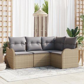 vidaXL σετ καναπέ 4 τεμαχίων με μαξιλάρια μπεζ Poly Rattan
