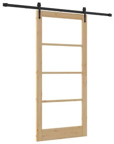 vidaXL Ολισθητή Πόρτα Χειροκίνητος Καφέ 93 x 202 cm Ξύλο και μέταλλο