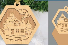 Σετ των 3 Intra απο ξύλο plywood 3mm-4mm πάχος Χριστουγεννιάτικο στολίδι κοπής με λέιζερ σπιτιού Δίασταση 8x8 cm INTRAFABR-105774072