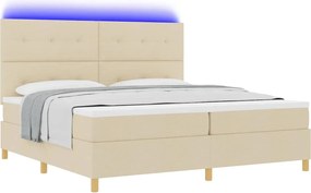vidaXL LED Κρεβάτι με βάθρο με κεφαλάρι Κρεμ 200 x 200 cm ύφασμα