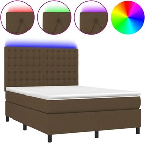 vidaXL Κρεβάτι Boxspring με Στρώμα &amp; LED Σκ.Καφέ 140x200 εκ Υφασμάτινο
